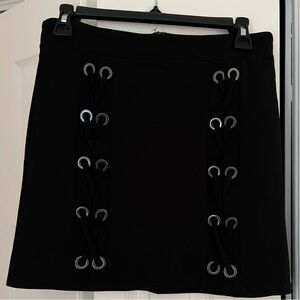 Black, lace up mini skirt